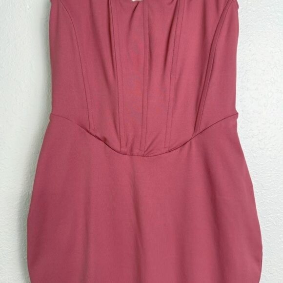 NWT Club L London terracotta square neck corset midi bodycon dress pink 2 - Picture 5 of 12